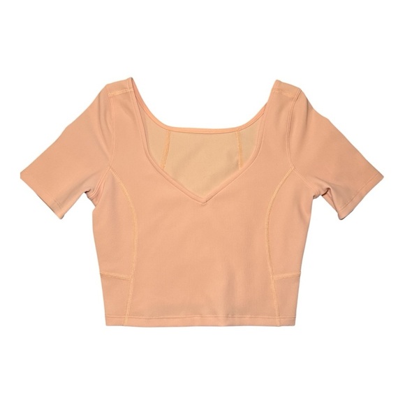 Lululemon Ribbed Contoured V-Neck Crop Top Sz 4 Malibu Peach Yoga Active - Picture 2 of 10